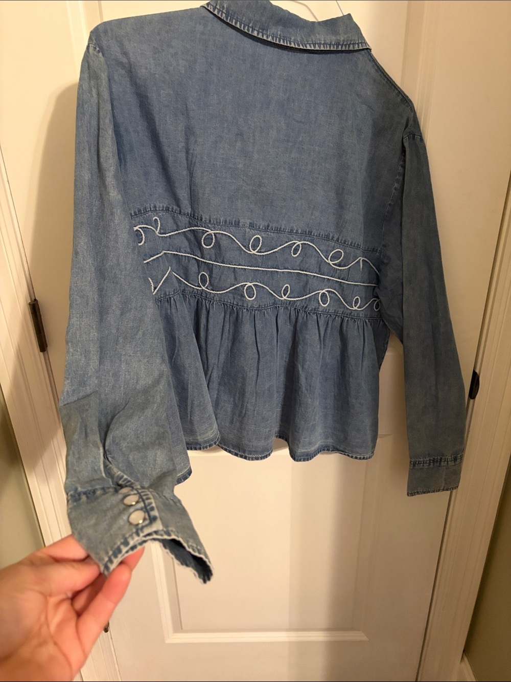 2FlyCo Blue Denim Button-Down Peplum Shirt - Picture 5 of 7